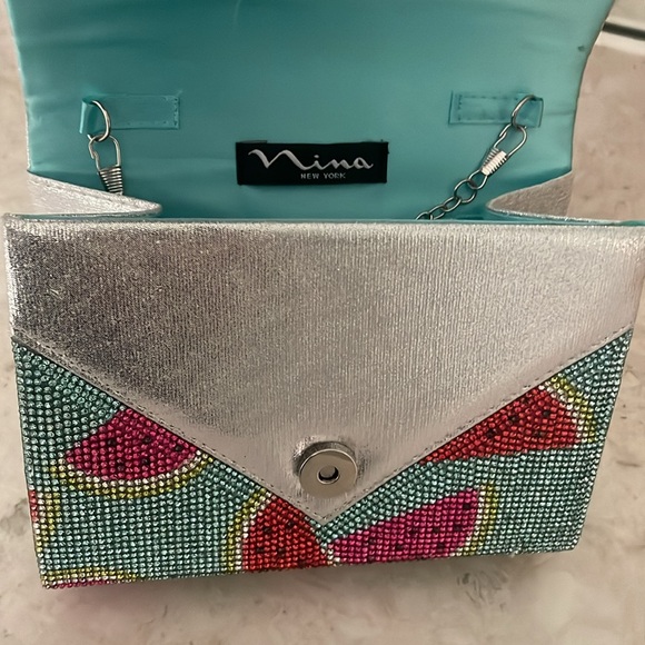 NINA WATERMELON PRINT CRYSTAL CLUTCH WITH DETACHABLE STRAP - Picture 4 of 9